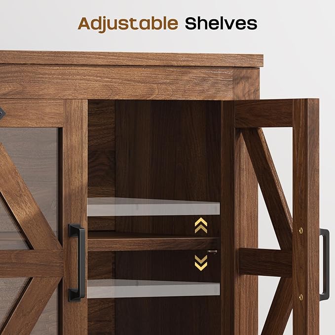 Farmhouse Side Table with Storage Cabinet, End Table with Adjustable Shelf, Night Stand, Wood Nightstand with Charger Station, 24 End Tables Living Room, Rustic Bed Side Tables Bedroom, Walnut