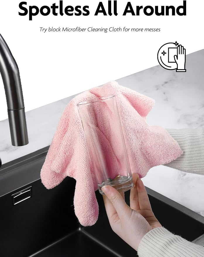 Fantasticlean Microfiber Cleaning Cloth Roll -60 Pack, Tear Away Microfiber Towels, 12" x 12", Reusable, Washable, Scratch Free, Ultra Absorbent Dish Rags for Car, Home, Garage or Shop (Pink & Grey)