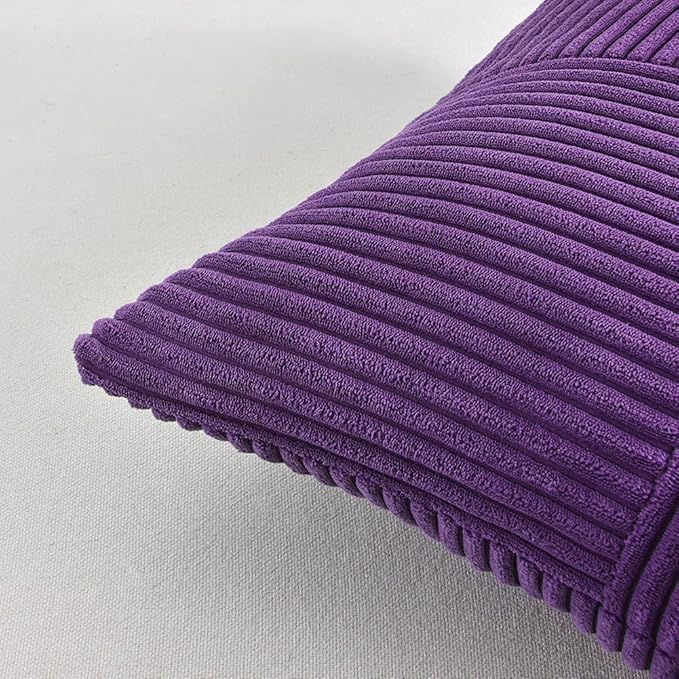 Fancy Homi 2 Packs Purple Lumbar Decorative Throw Pillow Covers 12x20 Inch for Living Room Couch Bed, Farmhouse Boho Home Decor, Soft Striped Corduroy Rectangle Accent Cushion Case 30x50 cm