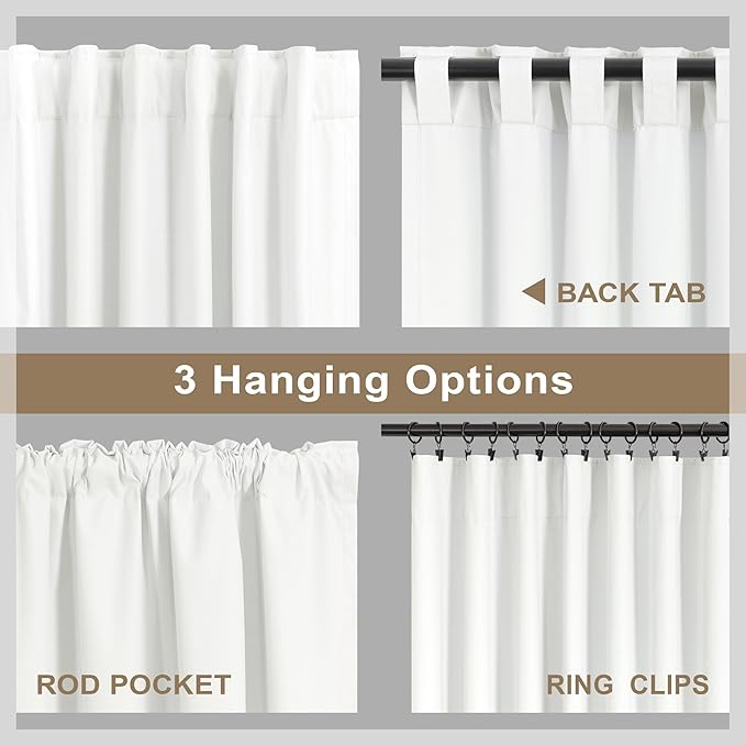 Ivory White Curtains 84 Inch Length 2 Panels for Living Room Curtain for Bedroom Window Total Blackout Off White Drapes 84 Long Boho Farmhouse Linen Black Out Thermal Insulated Curtain Back Tab Pocket