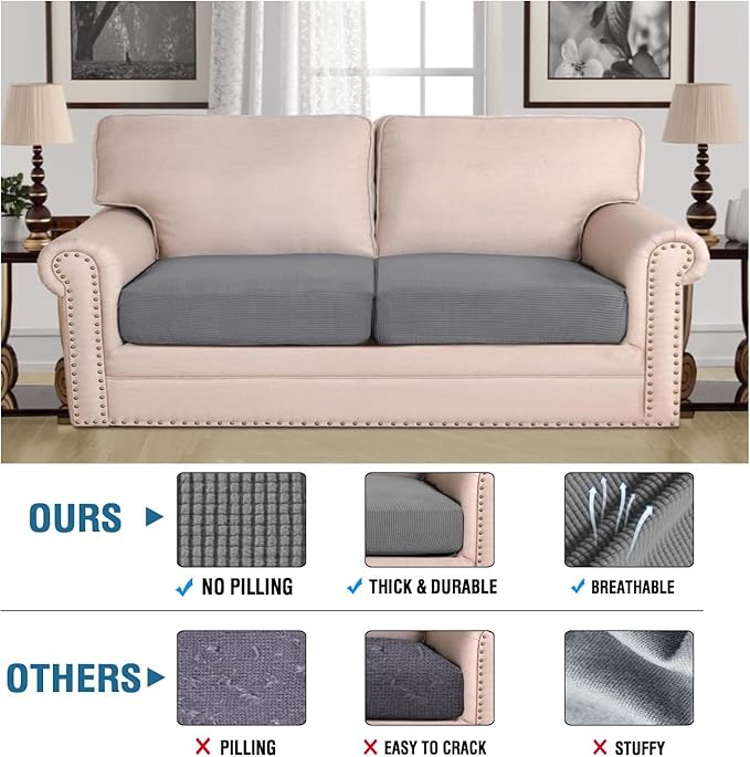 H.VERSAILTEX Super Stretch Individual Seat Sofa Covers Couch Cushion Covers Slipcover Sets Thick Jacquard Textured Twill Fabric (2 Piece Large, Grey)