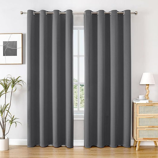 ChrisDowa Blackout Curtains 80 inches Long for Bedroom - 2 Panels Set Grommet Thermal Insulated Room Darkening Curtains for Living Room (Grey, 52 x 80 Inch)