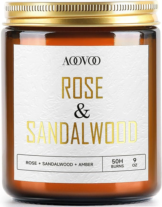 AOOVOO Rose Sandalwood Candles - 9 oz Scented Candles, Aromatherapy Candle, Soy Candle for Home Scented