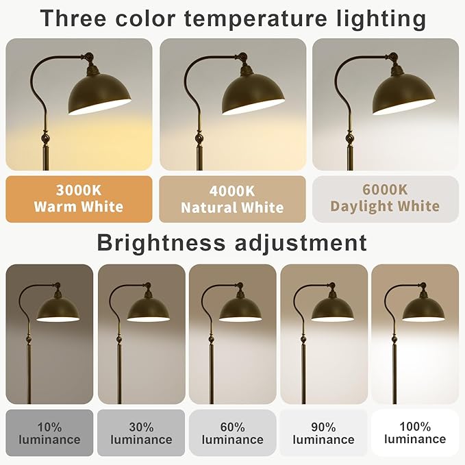 Bright Reading Floor Lamp with Remote Control and Bluetooth Dimming,Rustic Vintage Living Room Bedroom Bedside Office Study Library Adjustable Black Standing Warm Lights, Mid Century Modern Home Decor