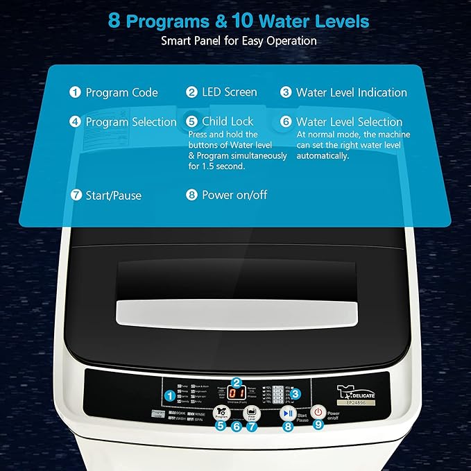 Giantex Portable Washing Machine, 2 in 1 Full Automatic Laundry Washer 1.5Cu.Ft 11lbs Capacity Washing and Spinning Combo 8 Programs 10 Water Levels Energy Saving Top Load Washer for Apartment Dorm