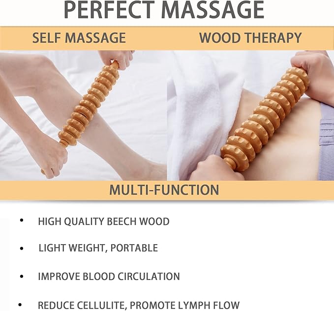 Beech Wood Body Massage Roller - Anti Cellulite Therapy Tools for Body Shaping