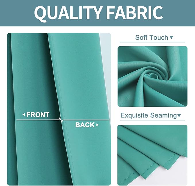 ChrisDowa Room Darkening Curtains 80 Inches Long 2 Panels Set for Living Room, Grommet Thermal Insulated Blackout Curtains for Bedroom (Teal, 52 x 80 Inch)