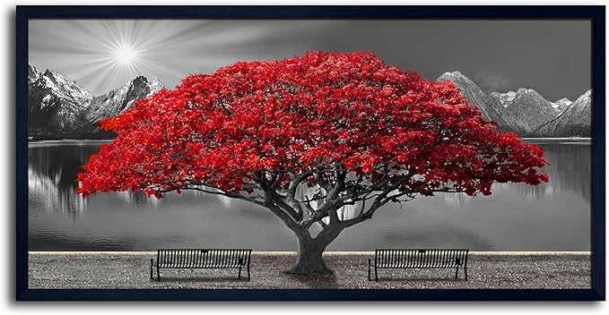 Black and White Red Tree Wall Art Canvas Print Picture Large Red Tree Landscape Modern Artwork for Living Room Bedroom Office Home Wall Decor With Frame 29X58inch Black Framed