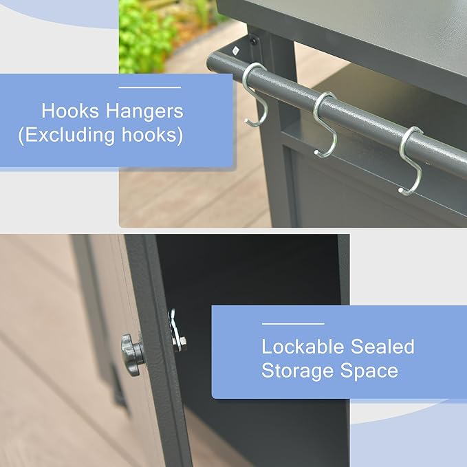 Domi Grill Carts Outdoor Storage Cabinet with Wheels, Metal Outdoor Grill Cart Kitchen Dining Table Cooking Prep BBQ Table for Patio, Kitchen Island, Home Party, Bar (Grey)