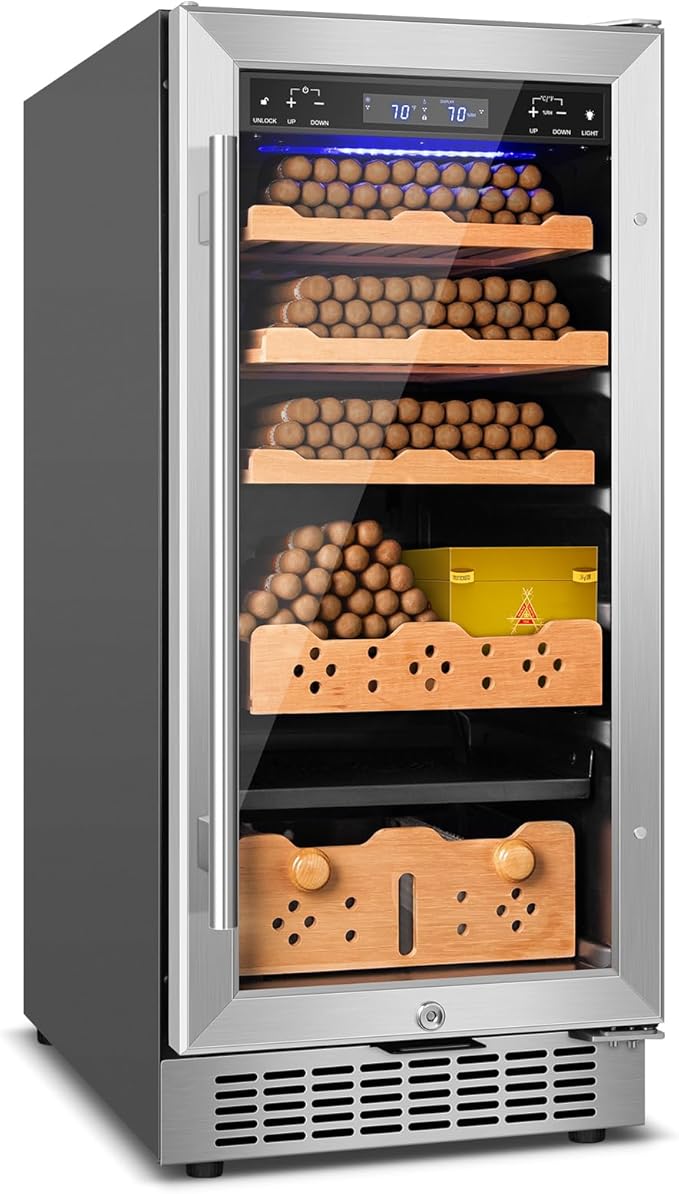 Electric Cigar Humidor,15 Inch Upgraded Large Capacity Electric Cigar Cabinet with Powerful Compressor, Digital LED Screen, Safety Lock,Smart Temperature Control,Father's Day Gift for Men