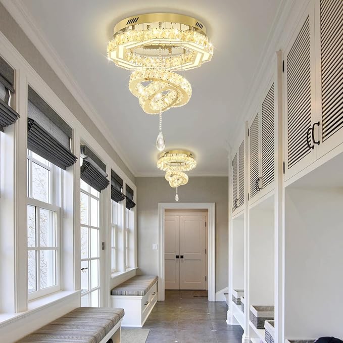 Flashing God 20" Crystal Chandelier Crystal LED Flush Mount Chandeliers for Living Room Bedrooms Dining Room Modern Gold Chandelier Lighting Dimmable 2700k 4500k 6000k