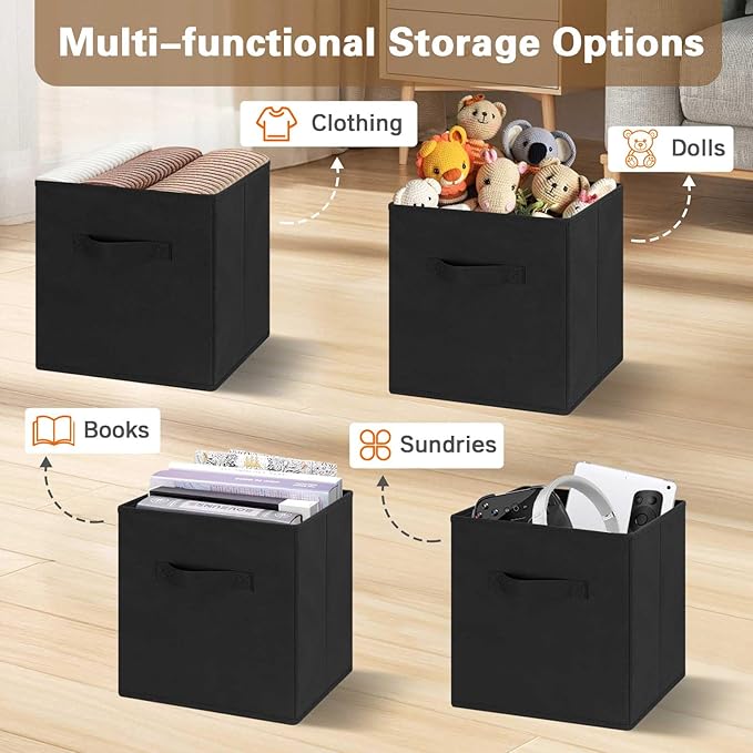 GhvyenntteS Storage Cubes 6 Pack, 11 Inch Cube Storage Bins with Dual Handles, Collapsible Heavy Duty Fabric Bins for Shelves Closet, Baskets for Organizing Clothes Bedding Toys Books (Black)