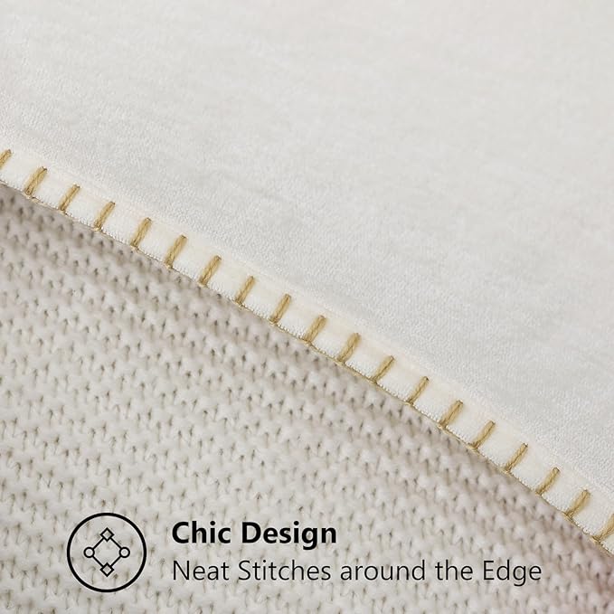 decorUhome Chenille Soft Throw Pillow Covers 18x18 Set of 2, Farmhouse Velvet Neutral Decorative Euro Pillow Covers with Stitched Edge for Couch Sofa Bed Home Decor, Cream White