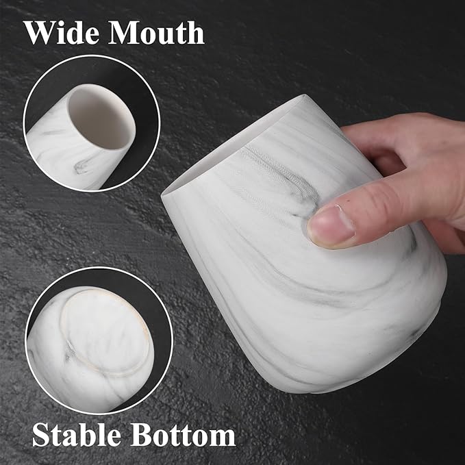 2Pcs Toothbrush Holder for Bathroom - Marble White Ceramic Tooth Brushing Holders Set, Toothbrush Cup & Toothpaste Organizer for Bathroom Countertop, Makeup Brush Holder, Pen Holder for Home Storage