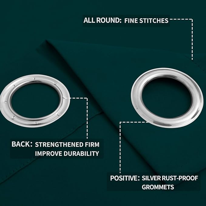 Easy-Going Blackout Curtains for Bedroom, Solid Thermal Insulated Grommet and Noise Reduction Window Drapes, Room Darkening Curtains for Living Room, 2 Panels (52x108 in,Deep Teal)