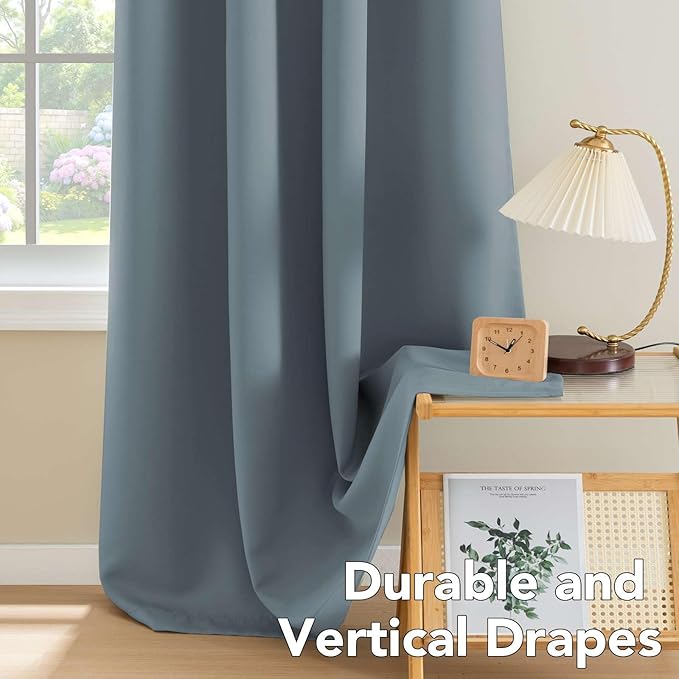 H.VERSAILTEX Elegant Grommet Blackout Thermal Insualted Solid Curtains/Drapes,Window Treatment Panels (Set of 2, Stone Blue, 52" W x 96" L)