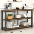 FOLUBAN Console Table for Entryway, Narrow Sofa Table with 3 Tier Storage Shelf for Living Room Hallway Behind Couch, Rustic Walnut