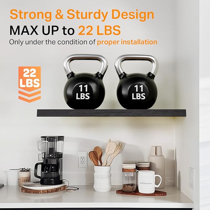 BAYKA Floating Shelves for Wall, 22.5 inches Wall Mounted Rustic Wood Shelves for Bathroom, Bedroom, Living Room, Floating Shelves for Books/Storage/Decor (Black,Set of 3)