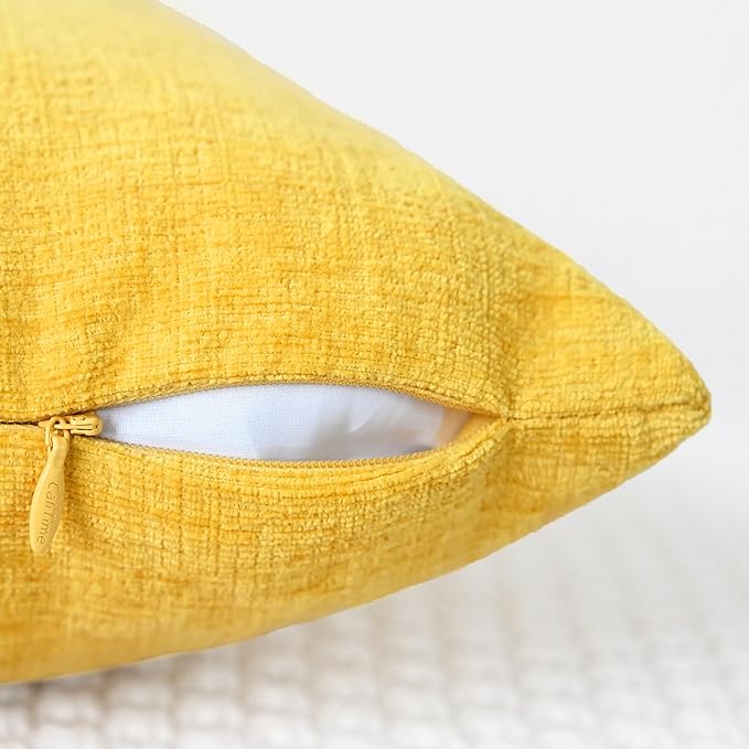 CaliTime Throw Pillow Covers Decorative 24 X 24 Inches Pack of 2 Cozy Chenille Cushion Cases for Couch Sofa Bed Living Room Home Mustard Yellow