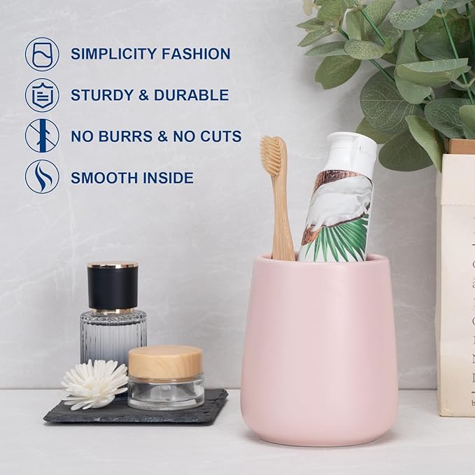 Bathroom Tumbler Cup Ceramic 13.5oz Reusable Toothbrush Cup 400ml,Toothbrush Holder Adequate for Your Bathroom (Pink)