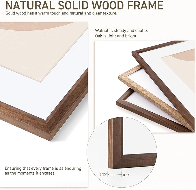 5x7 Picture Frame Natural Solid Walnut Photo Frames with 4x6 Removable Mat Wall Hanging Large Handcrafted Frame with HD Plexiglass Wall and Tabletop Display Large Poster Frame
