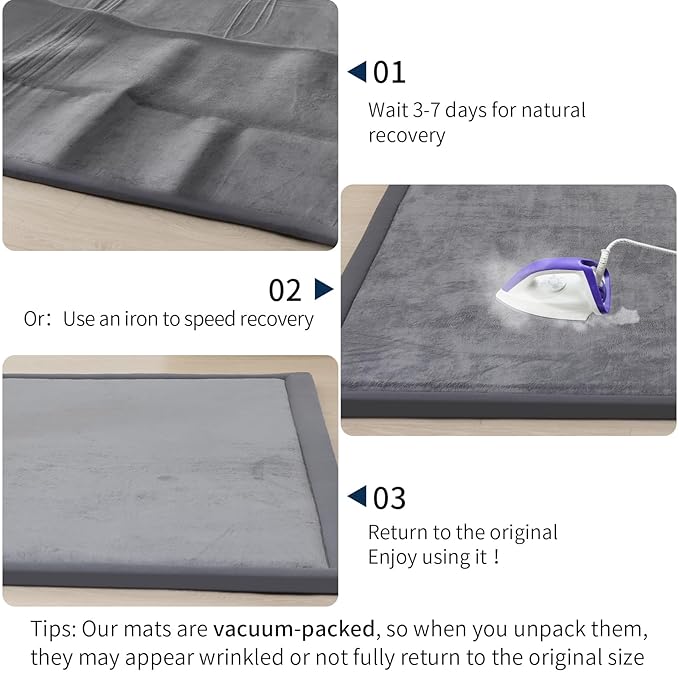 ACOMOPACK Baby Play Mat for Floor 1.3" Thick Memory Foam Play Mat 79"×157" Tummy Time Crawling with Non-Slip Bottom for Living Room,Nursery,Soft Velvet Playpen Mats for Kids,Infants（Dark Grey）