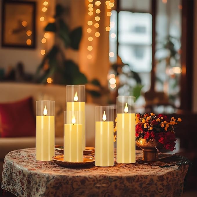 Set of 24 Flameless Led Battery Opeated (D2.2'' x H5''6''7'') Realistic Moving Wick Candles with 10-Key Remotes and Cycling 24 Hours Timer