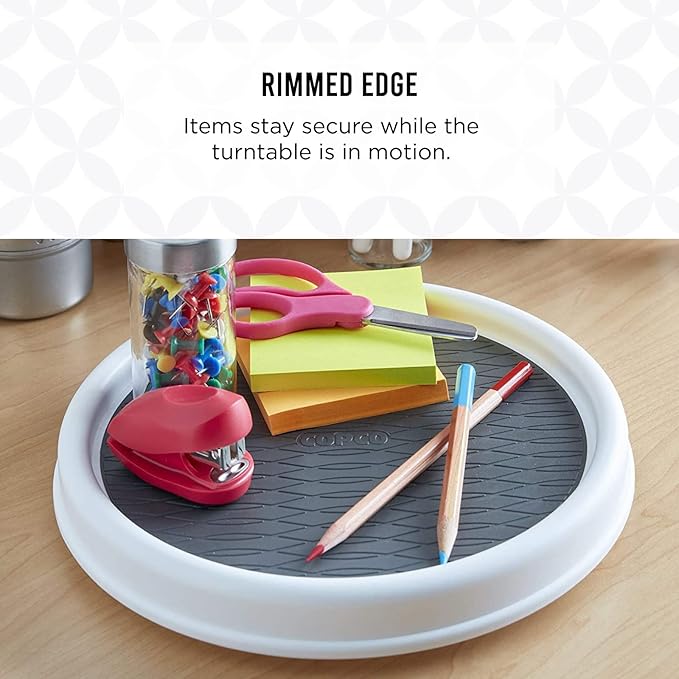 Copco Basics Non-Skid Pantry Cabinet Lazy Susan Turntable, 12-Inch, White/Gray, 1 Count (Pack of 1)