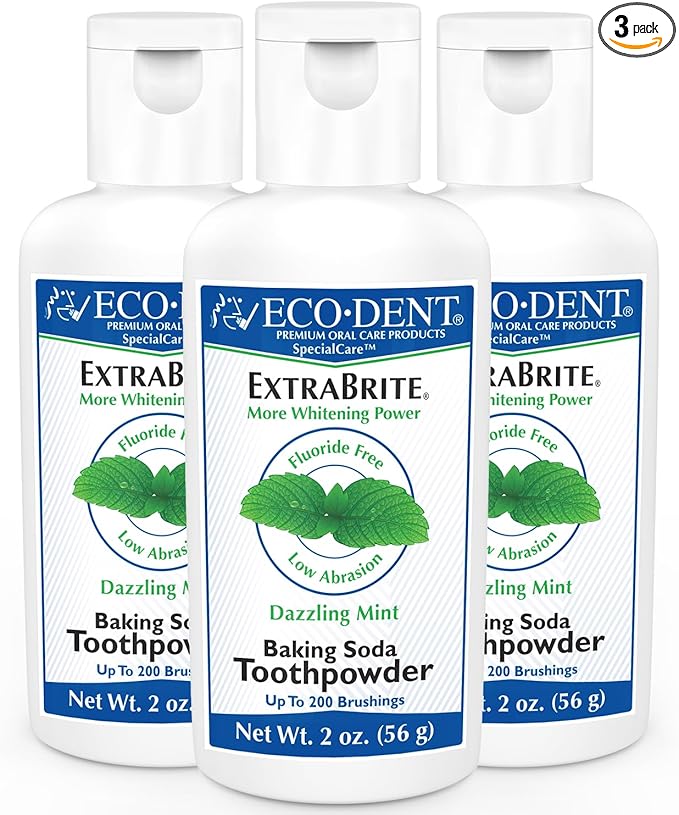 Eco-Dent ExtraBrite Baking Soda Toothpowder, Mint - Fluoride-Free Toothpaste Powder, SLS-Free Tooth Powder with Oxidizing Calcium Peroxide, Whitening Toothpaste Alternative, 2 Oz Ea (Pack of 3)