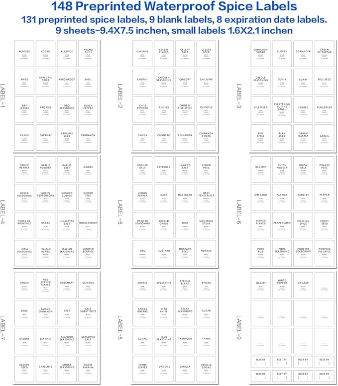 12 Pcs Square Glass Spice Jars with Natural Bamboo Lids - 9oz Airtight Herb Containers with 148 Waterproof Minimalist Spice Labels Preprinted - Empty Small Seasoning Jars for Kitchen Pantry