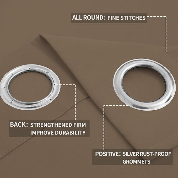 Easy-Going Blackout Curtains for Bedroom, Solid Thermal Insulated Grommet and Noise Reduction Window Drapes, Room Darkening Curtains for Living Room, 2 Panels (52x108 in,Camel)