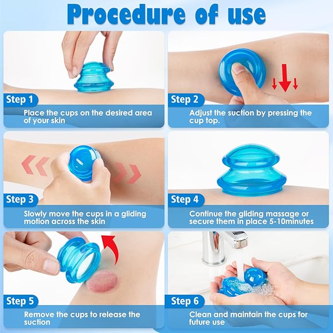 4 Pcs Cupping Therapy Professional Silicone Cupping Set,Suitable for Body Massage/Deep Myofascial Release/Pain Relief/Muscle Relaxation & More (Blue,4pcs)