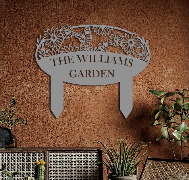 Custom Metal Garden Sign, Flower Sign with Stakes, Personalized Garden Decor for Outside, Garden Family Name Sign, Outdoor Steel Yard Sign, Large Patio Garden Sign Art, Housewarming Gift
