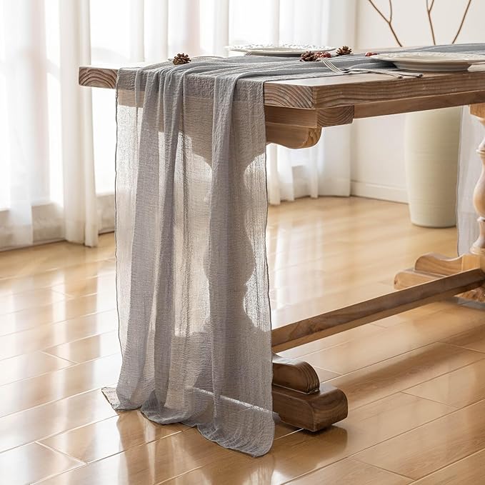 6pcs Dusty Blue Gauze Rustic Cheesecloth Table Runner 120 Inch 10 FT for Wedding Baby Shower Bridal Shower Birthday Engagement Garden Outdoor Party Long Sheer Boho Decorations