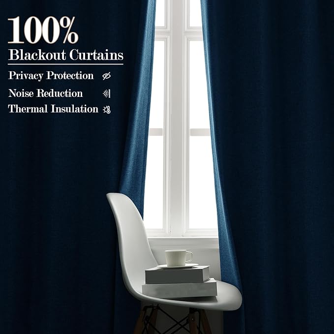 Room Divider Curtains Screen Partitions, Linen Look 100% Blackout Drapery 84 Inches Long, 120" Wide Pinch Pleated Window Drapes, Privacy Protecting, Light Blocking, (1 PC, Blue)