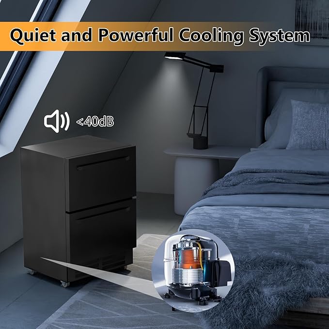 24 Inch Under Counter Dual Drawer Beverage Fridge, Weather Proof Outdoor Beverage Refrigerator for Patio, Stainless Steel Built-in Beverage Cooler for Home & Commercial Use, Black