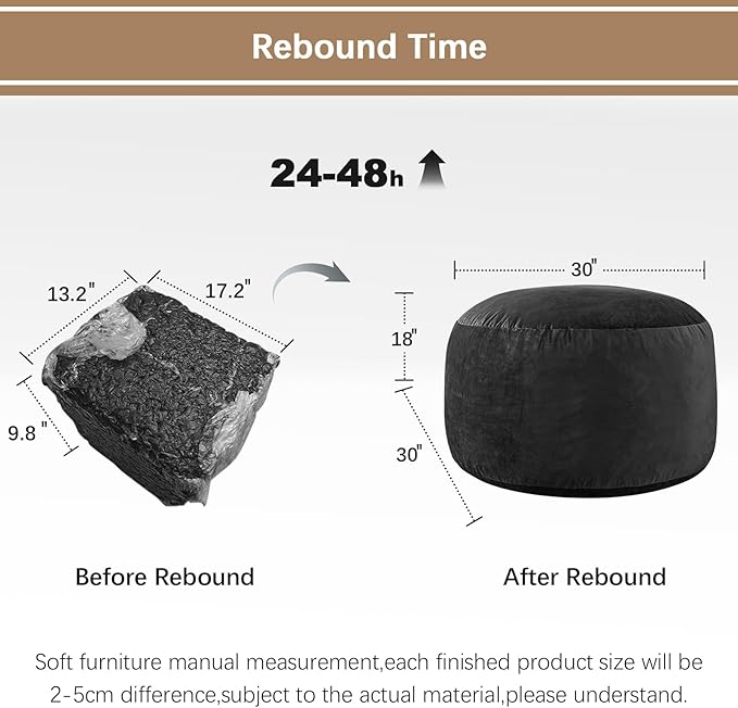 Bean Bag Chairs for Kids - Memory Foam Furniture BeanBag Chair - Kids/Teens Sofa with Soft Micro Fiber Cover - Round Fluffy Couch for Living Room Bedroom College Dorm - 2.5 ft, Carbon Black