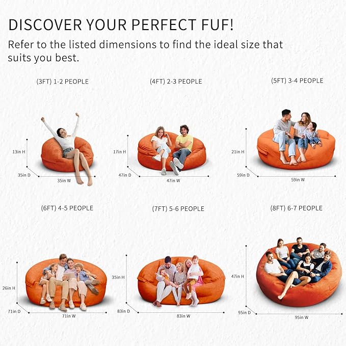 Bean Bag Chair for Adults 3FT,Soft Removable Cover for Teens/Girls Bedroom,Fluffy Giant Round Floor Beanbag Lounger Chairs (No Filler,Orange)
