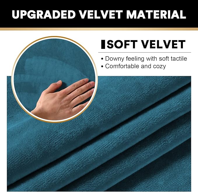 PrinceDeco Sectional Couch Covers 4 Pieces Couch Covers for Sectional Sofa Velvet Separate Sectional Couch Covers L Shape for Left/Right Chaise Sectional Couch(3 Seater + 1 Chaise,Deep Teal)