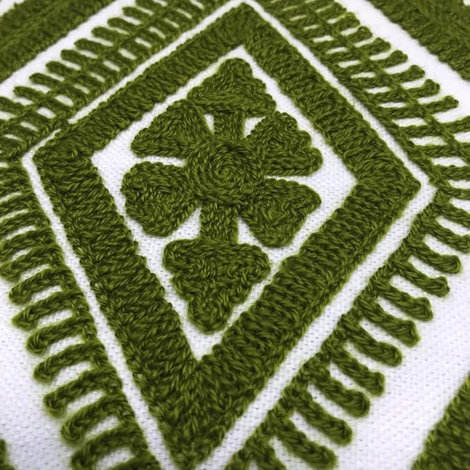 Alysheer Embroidered Decorative Throw Pillow Covers 18x18 inches Set of 2 Pieces, Boho Geometric Modern Chic Classic Pattern Cotton Cushion Cases for Sofa Couch Bed Living Room(Olive Green)