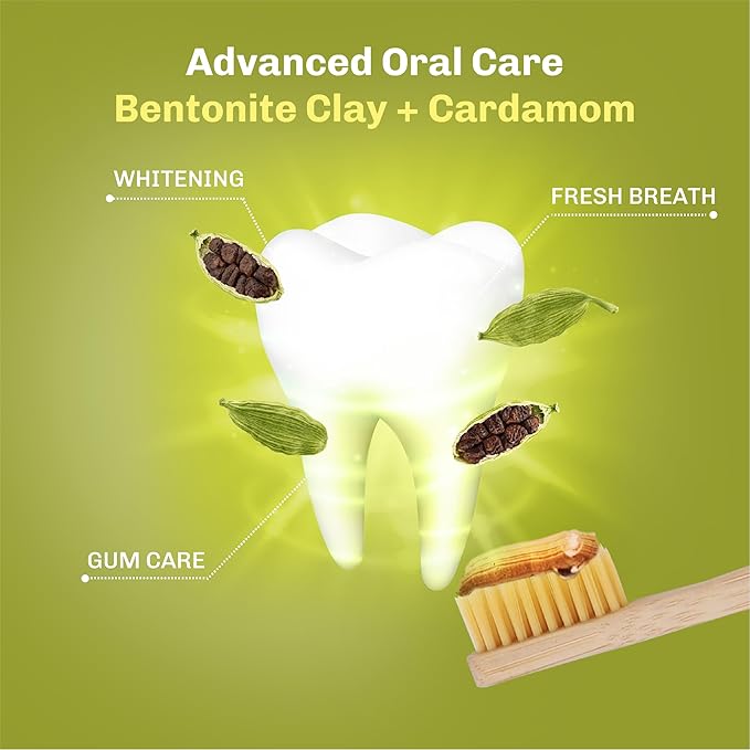 BENTODENT Fluoride Free Remineralizing Calcium Bentonite Clay Toothpaste - Cardamom Flavor Natural Toothpaste, Mint-Free, 3.52 oz - Mineral Tooth Paste Ideal for Sensitive Teeth & Whitening