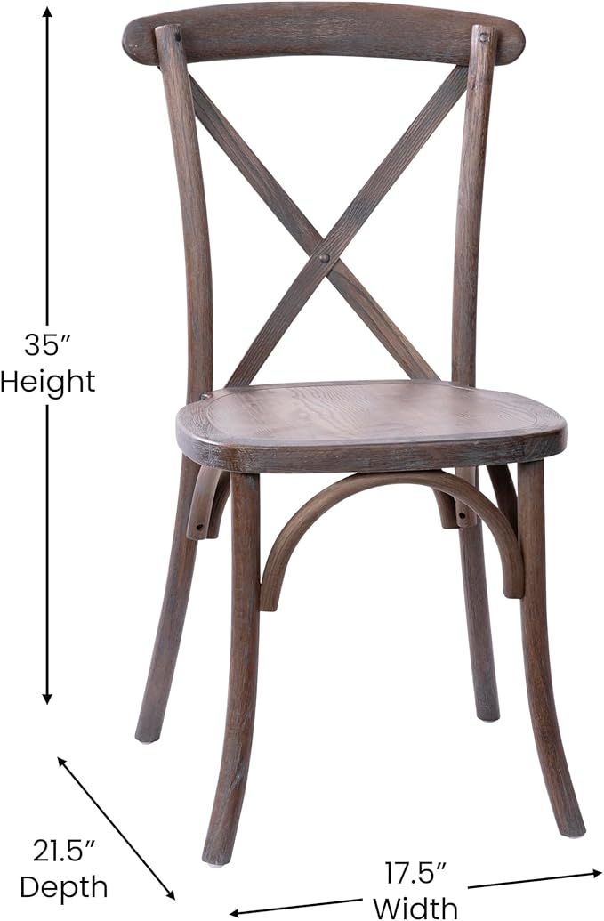 EMMA + OLIVER 2-Pack Gray Wash Dark Driftwood X-Back Chair