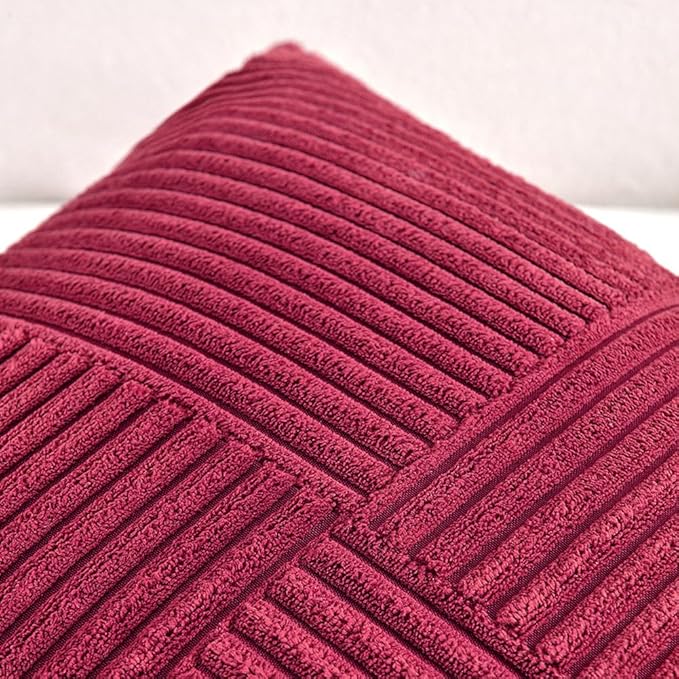 Fancy Homi 2 Packs Burgundy Long Lumbar Decorative Throw Pillow Covers 12x24 Inch for Couch Bed Sofa, Rustic Farmhouse Boho Home Decor, Soft Striped Corduroy Rectangle Accent Cushion Case 30x60 cm