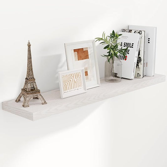 Floating Shelves 48 Inch Long, 48"W x 9"D Wall Shelf Invisible Bracket, 9 Inch Deep Floating Shelf for Wall, Rustic Wooden Shelves for Living Room, Kitchem, Bedroom, Brich Color, Set of 1