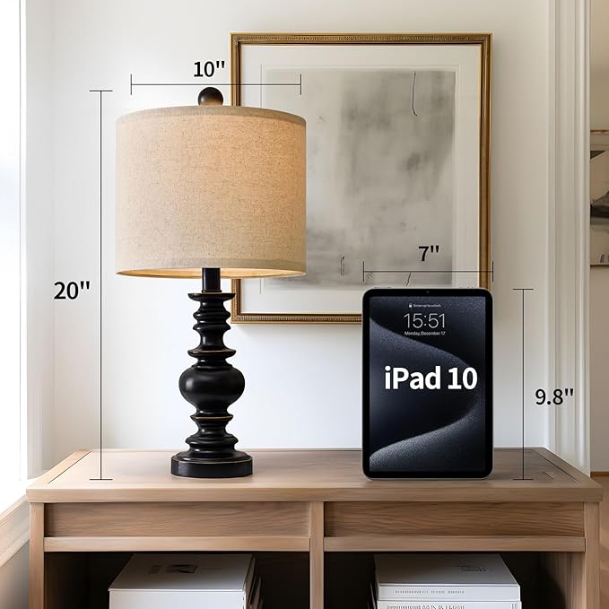 BOBOMOMO 20" Table Lamp Set of 2 for Bedroom Living Room Vintage Rustic Traditional Nightstand Bedside Lamps（Suitable for Decorating Small Areas）