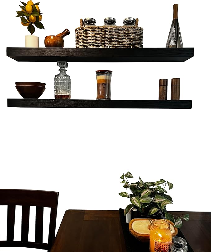 Joel's Antiques 48 Inch Wooden Floating Shelves for Wall - 48x8x2 in - Made of Natural Wood - Long Heavy Duty Rustic Wall Shelves for Bedroom - Perfect for Living Room, Kitchen - Mocha
