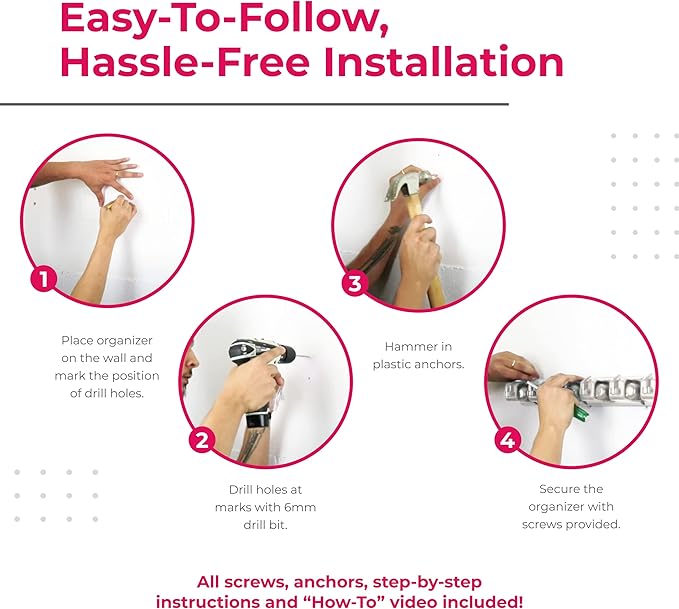 Berry Ave Broom Holder & Wall Mount Garden Tool Organizer- Kitchen, Closet, Garage & Laundry Room Storage With 5 Slots And 6 Hooks- Wall Holder For Broom, Rake & Mop Handles Up To 1.25” [Gray, 2 Pack]