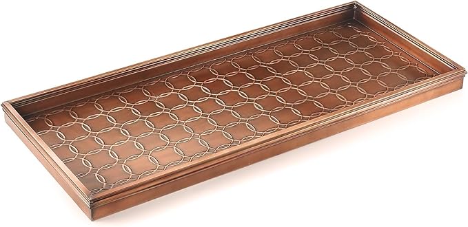 Good Directions Large Boot Tray, Circles Multi-Purpose All Weather Decorative Boot Tray, Shoes, Plants, Garage, Patio Door, Pet Bowls, 34 inch Entry Indoor Shoe Tray, Copper Finish
