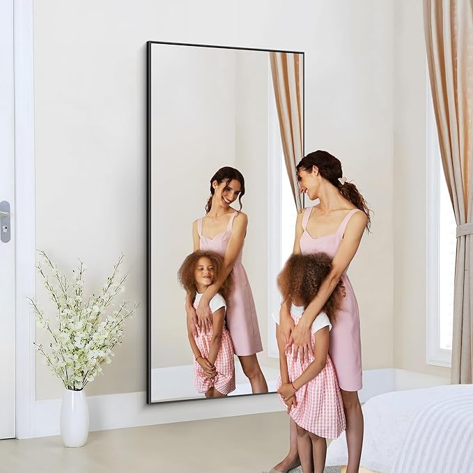 36x72inch Bathroom Mirror, Black Rectangle Mirror with Thin Metal Frame, Large Rectangular Wall Mirrors for Bathroom, Living Roomm, Hair Salon, Big Farmehouse Mirror Hang Horizontal/Vertical