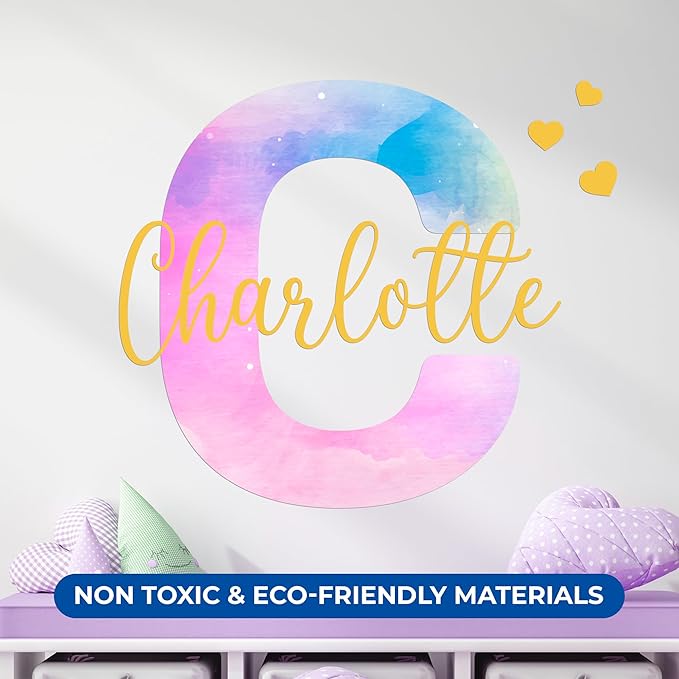 Custom Stickers Name Wall Decor I Personalized Name Sign for Room Decor | Multiple Custom Name & Initial I Decal for Baby Girl Nursery Decor I Nursery Wall Decal for Baby (A. Pink and Blue Sky)